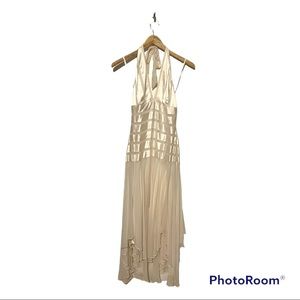 BCBG Maxazria Ivory Chiffon Halter Dress with Handkerchief Hem